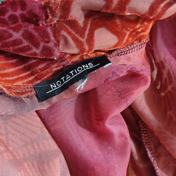 Notations Burnout Velvet Cardigan L Sheer Red Black Ruched Sleeve Boho Layer - Picture 7 of 9